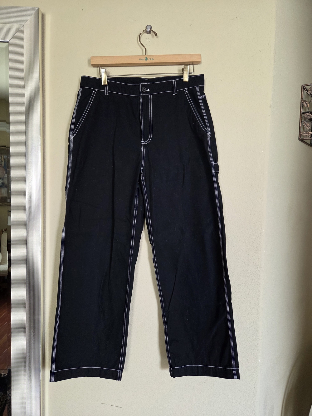 GAP Black Carpenter Wide-Leg Pants with White Contrast Stitching